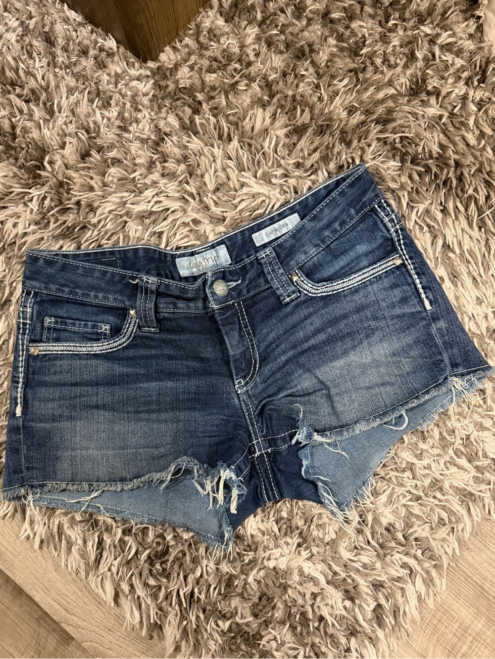Daytrip Distressed Dark Blue Denim Cutoff Shorts